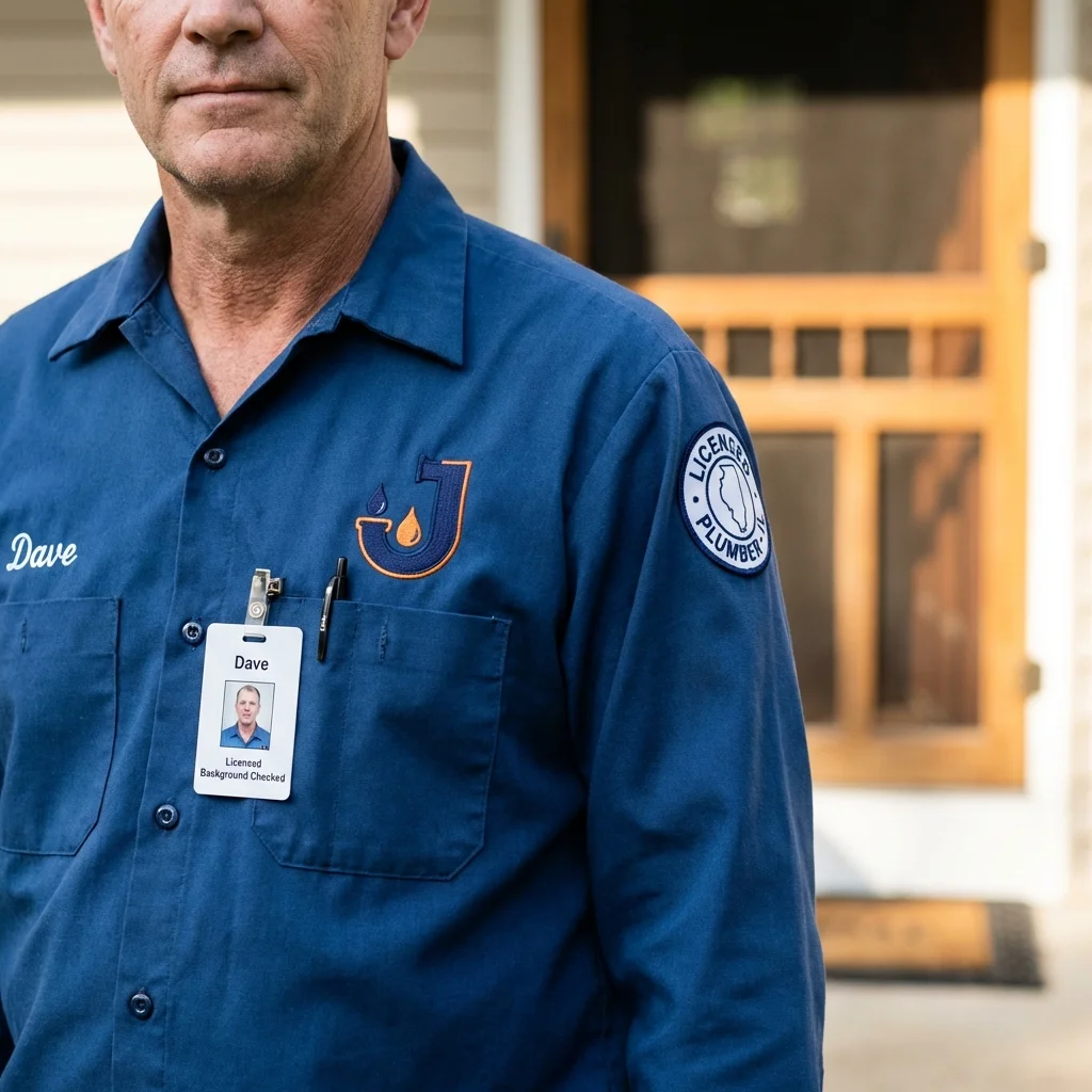 Licensed plumber showing ID badge in Montgomery City, MO