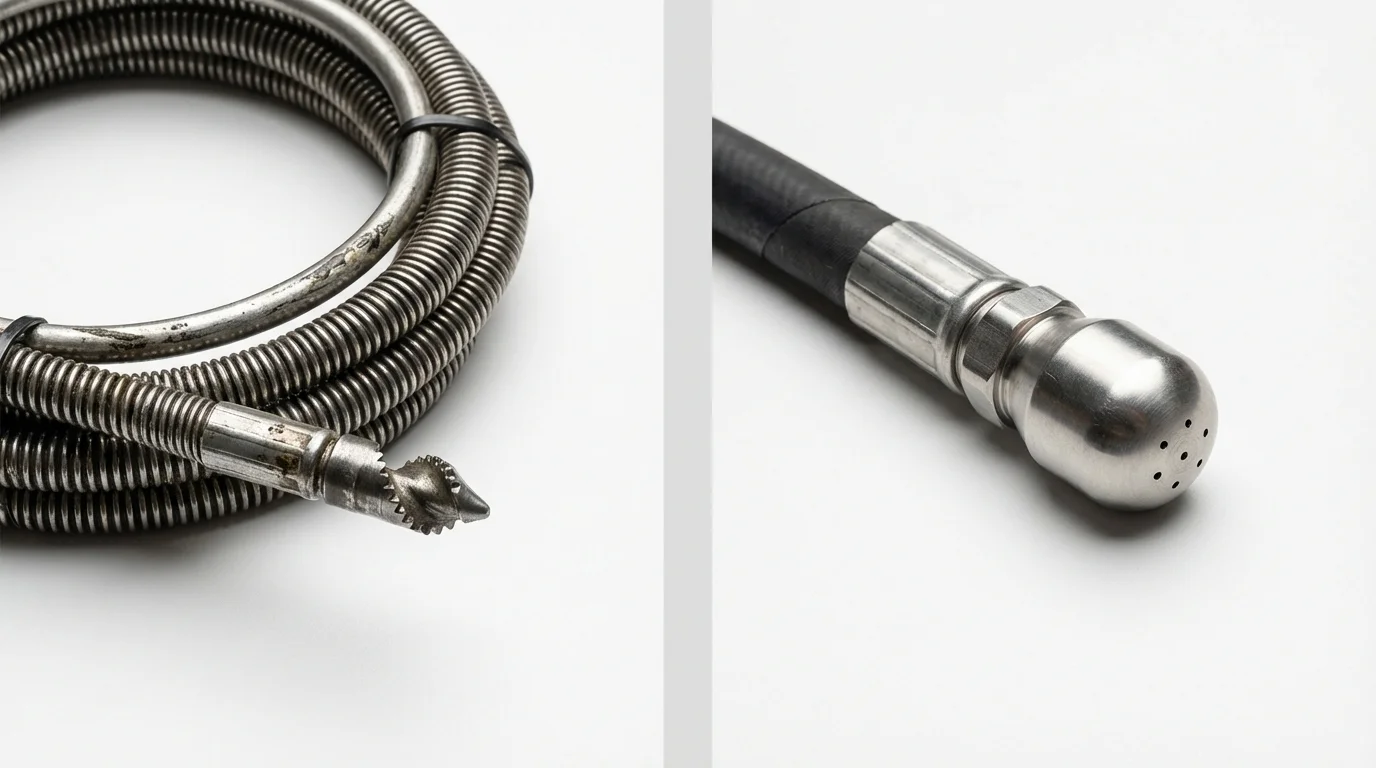 Drain snake cable and hydro jetting nozzle used for drain cleaning in Montgomery City, MO
