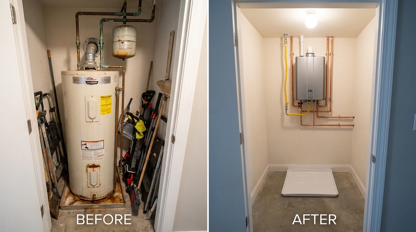 Tank water heater versus wall-mounted tankless unit comparison for Montgomery City, MO homeowners