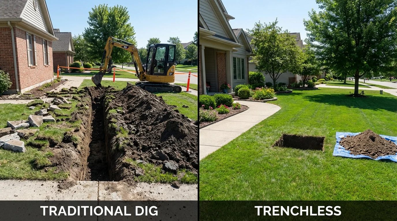 Trenchless sewer repair with minimal yard damage versus traditional excavation in Montgomery City, MO